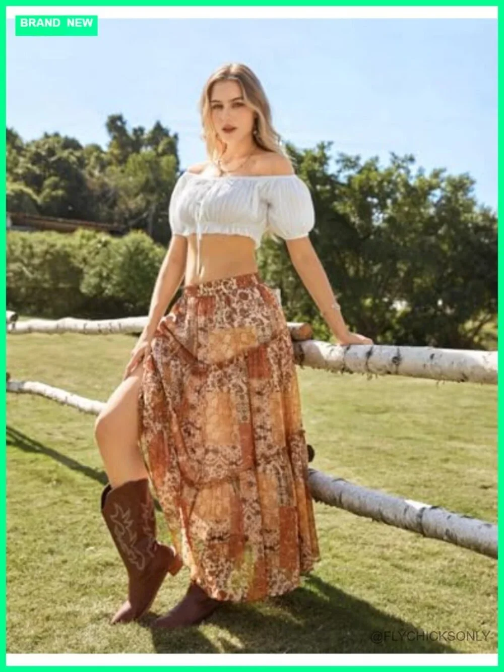 Tiered Flowy Maxi Skirt with Pockets Elastic Waist Boho